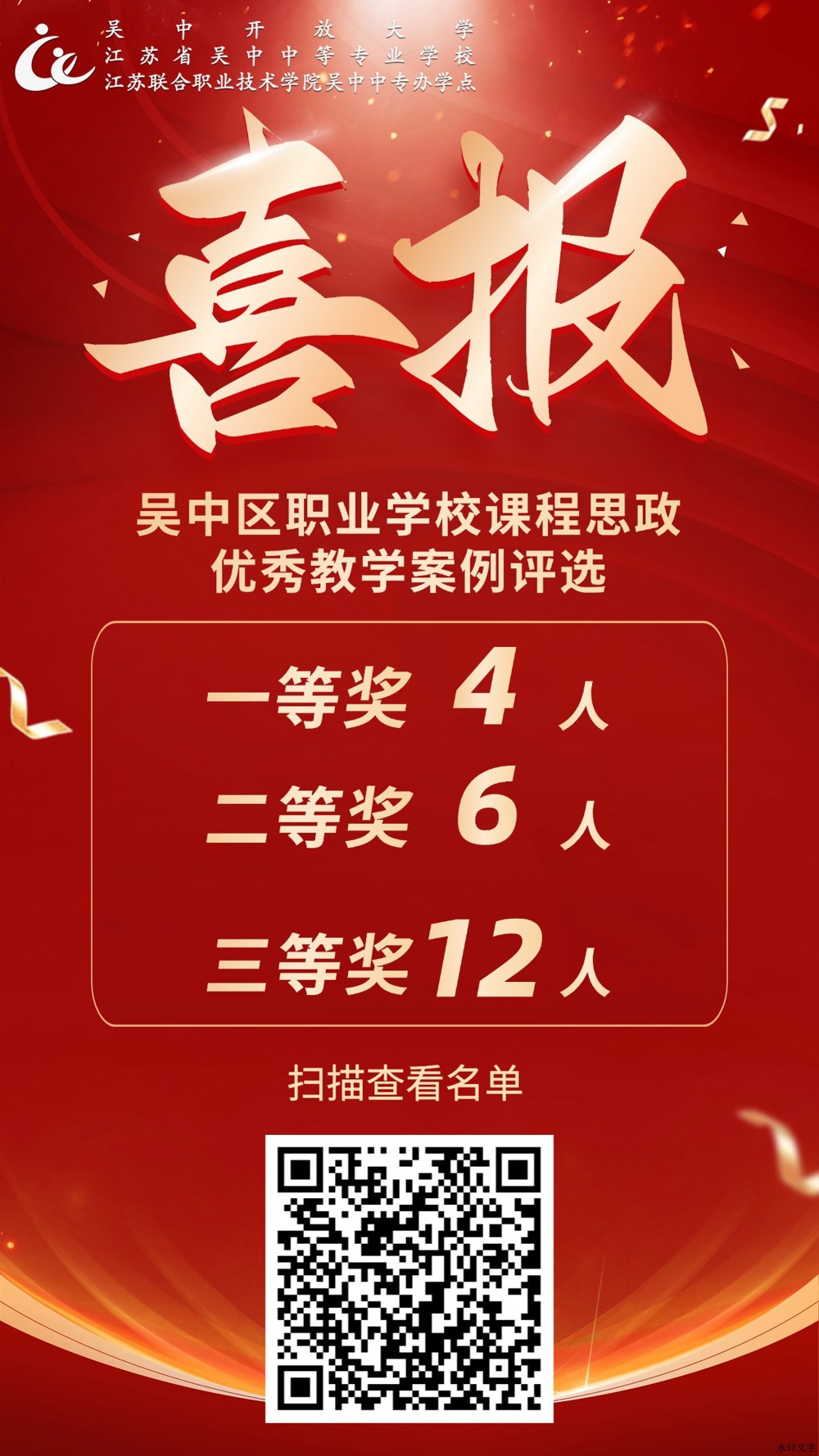 吴中区职业学校课程思政优秀教学案例评选喜报